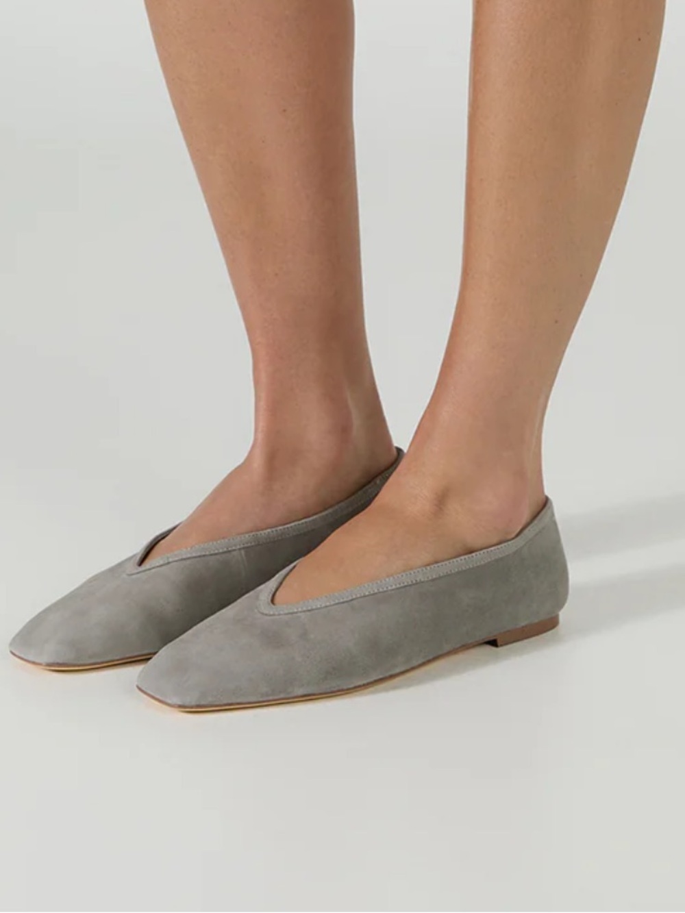 Tony Bianco Light Grey Suede Square-Toe Flats